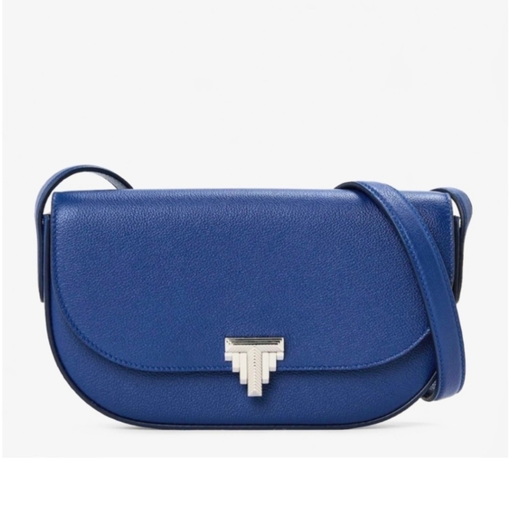 SOLD***Tiffany & Co. Tiffany 99 Crossbody Purse Navy Leather Silver T Clasp Bag